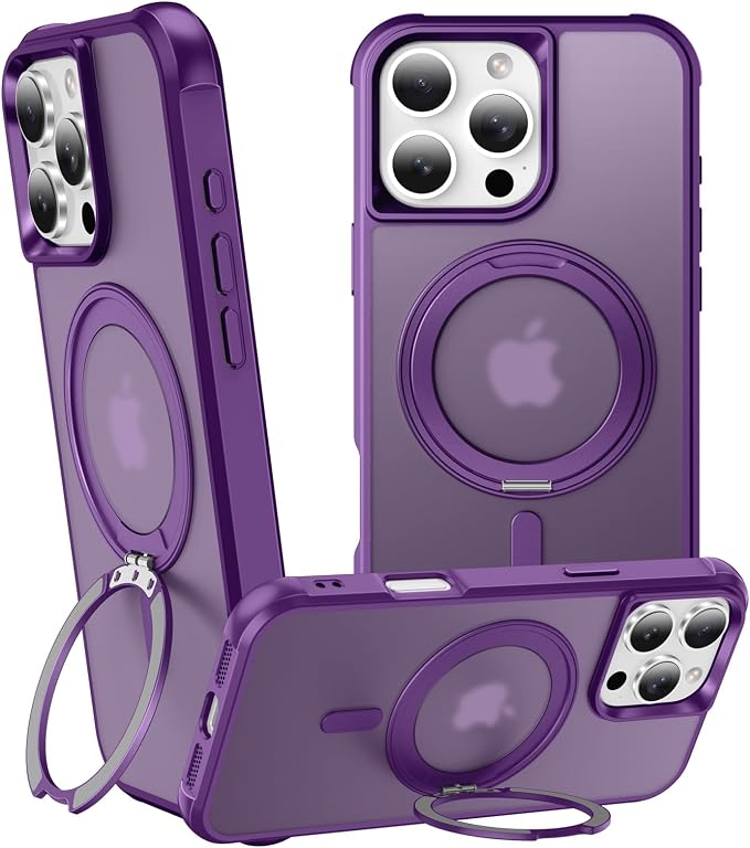 360° Magnetic Swivel Ring for iPhone 16 pro max case, Built-in Metal Stand and Ring Holder, Magsafe Compatible, Military Grade Protection, Shockproof - Purple