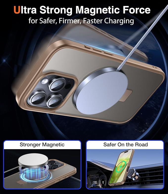 Chicfun 3-in-1 [Magnetic+Kickstand+Ring Holder] for iPhone 16 Pro Case with Stand Ring Holder,Compatible with MagSafe, Military Shockproof Kickstand Case iPhone 16 Pro Desert Titanium
