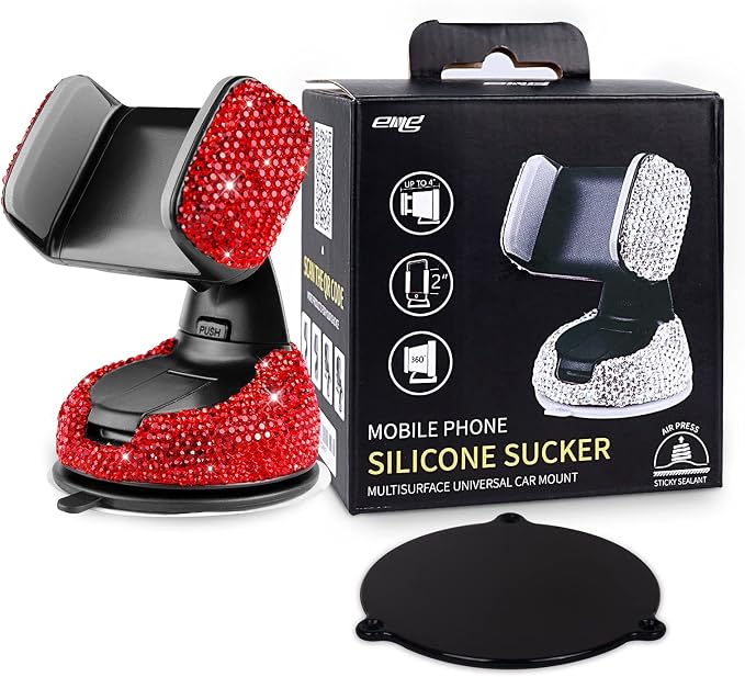 eing Car Phone Mount Bling Crystal Cell Phone Holder with One More Air Vent Base,Universal Universal Phone Car Air Vent Mount Holder Cradle for Dashboard,Windshield and Air Vent,Red