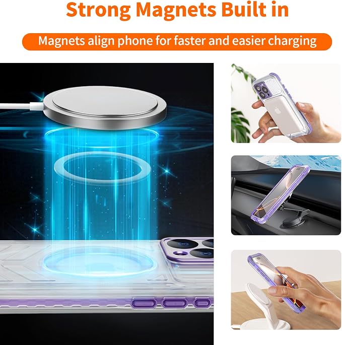for iPhone 15 Pro Waterproof Case, IP68 Underwater Case Built-in Screen Protector, 360 Full Body Compatible with MagSafe, 12FT Military Grade, Slim Translucent Protective Cover 6.1 inch Purple