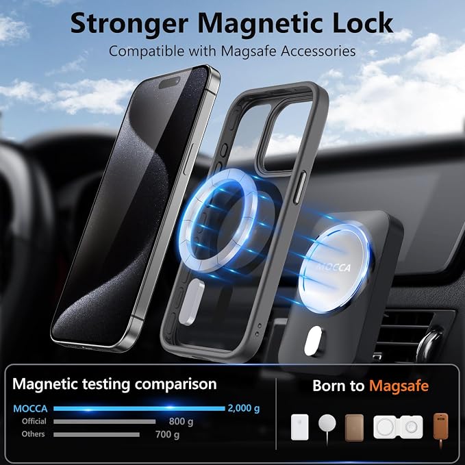 MOCCA Strong Magnetic for iPhone 14 Pro Case, [Compatible with Magsafe][13FT Military Drop Protection] Slim Translucent Matte Shockproof Case for iPhone 14 Pro Phone Case 6.1'', Titanium Black