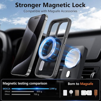 MOCCA Strong Magnetic for iPhone 15 Pro Case, [Compatible with Magsafe][13FT Military Drop Protection] Slim Translucent Matte Shockproof Case for iPhone 15 Pro Phone Case 6.1'', Titanium Black