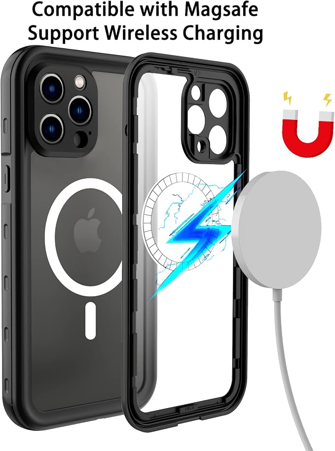 Waterproof Phone Case Compatible with iPhone 13 Pro Max, IP68 Waterproof Shockproof Dust-Proof Phone Case with Built in Screen Protector, Full Body Protective Case (Clear, iPhone 13 Pro Max)