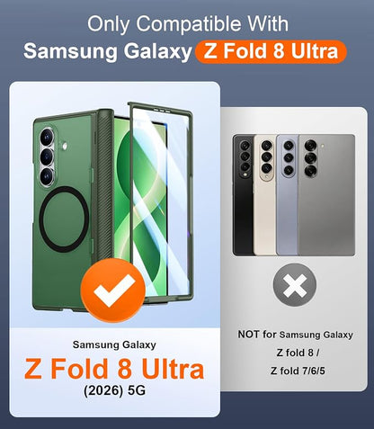 SPIDERCASE Magnetic for Samsung Galaxy Z Fold 8 Ultra Case, Built-in [Screen Protector] [Stable Kickstand] [Hinge Protection] [Compatible with Magsafe] Military Grade Protective Phone Case, Dark Green