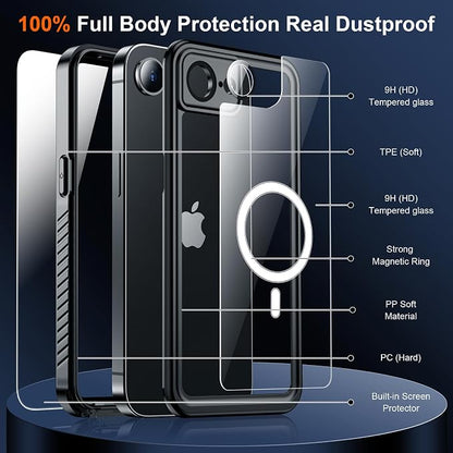 SPIDERCASE Magnetic for iPhone 16e Case iPhone 17e Case Waterproof, Built-in Screen & Camera Lens Protector[IP68 Underwater] [Military Grade Shockproof] Full Body Protection Phone Case, Black