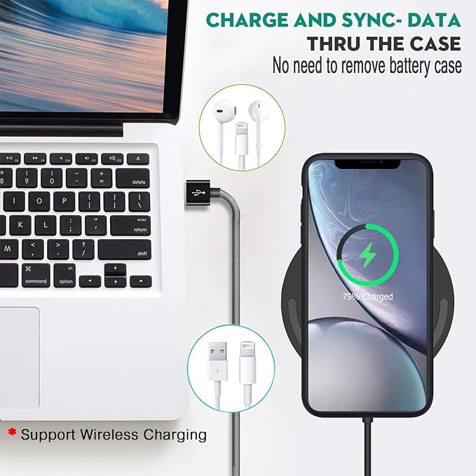 Battery Wireless Charging Case for iPhone XR, 10000mAh High Capacity Portable Rechargeable Protective Case Wireless Charging Compatible with iPhone XR (6.1 inch) Extended Battery Charger Cover (Black)