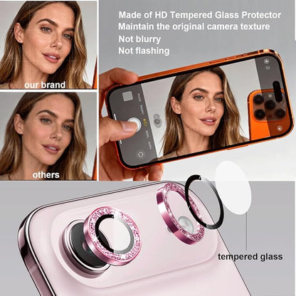 Compatible for iPhone Air Camera Lens Protector Bling, Cute Sparkle Glitter Camera Cover for Women, Individual Ring, Anti-Scratch 2 Pack Protectors for 17 Air (1 Rugular Use + 1 Extra), Pink
