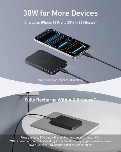 Anker MagGo Power Bank, Ultra-Slim 10,000mAh Magnetic Battery Pack, Qi2 Certified 15W Ultra-Fast MagSafe Compatible Portable Charger, Ergonomic Design, for iPhone17/16/15/14 Series Only（Not for Pixel）