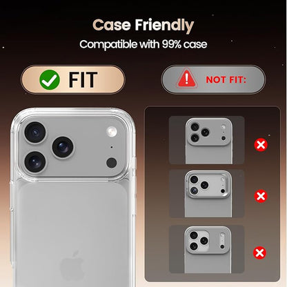 Camera Lens Protector Compatible with iPhone 17 Pro Max- Metal Frame Tempered Glass Cover, [Anti-Scratch] [Drop-Proof][Strong-Adhesion] Rear Camera Screen Cover- Silver