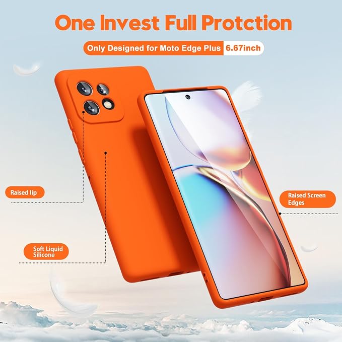 Oakxco for Motorola Moto Edge Plus 2023 Case Silicone, Thin Slim Grip Soft Rubber Gel Protective Phone Case for Women, Matte Plain Bright Color Aesthetic Cute Girly Case with Camera Cover, Neon Orange