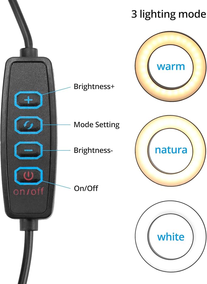 QWORK Overhead Camera Mount, Phone Mount with Ring Light, Flexible Articulating Phone Arm Stand, Phone Holder Stand, Phones Mount Clamp on Desk, for Live Stream, Video Recording and Online Teaching