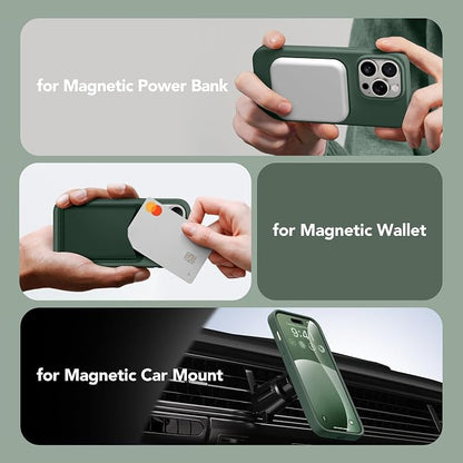 GONEZ for iPhone 14 Pro Max Case Silicone, Compatible with MagSafe, with Screen Protector + Camera Lens Protector, Liquid Silicone Shockproof Protective Phone 14 ProMax Case 6.7", Dark Green