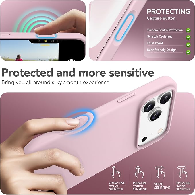 GONEZ Magnetic for iPhone 17 Pro Max Case, Compatible with MagSafe, [Screen Protector + Camera Lens Protector], Liquid Silicone Anti-Scratch Shockproof Protective Phone Case 6.9 inch, Pastel Pink