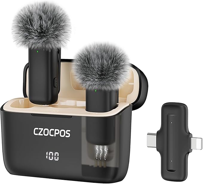 Wireless Lavalier Microphone for iPhone iPad Android with Charging Case,Lapel Mic with Noise Reduction,36H Battery Life, 135ft Range, Mini Microphone for Video Recording,YouTube,Vlog,Live Streaming