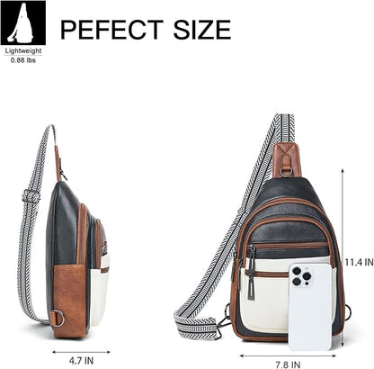 Leresas Sling Bag for Women Crossbody Bag Fanny Pack Cross Body Handbag Sling Purse Vegan Leather Trendy Gifts Travel Purse Black/White/Brown