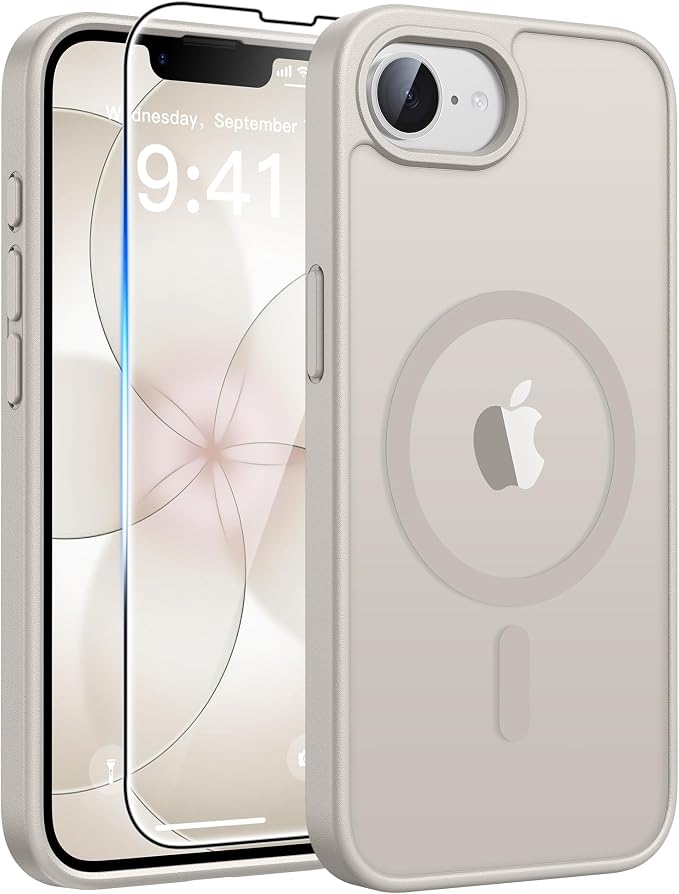FNTCASE for iPhone 17e/ iPhone 16e Case, Fit for Magsafe, Screen Protector | Translucent Matte Magnetic Back, 14FT Military Grade Drop Protection, Shockproof Protective Phone Cover, Off White