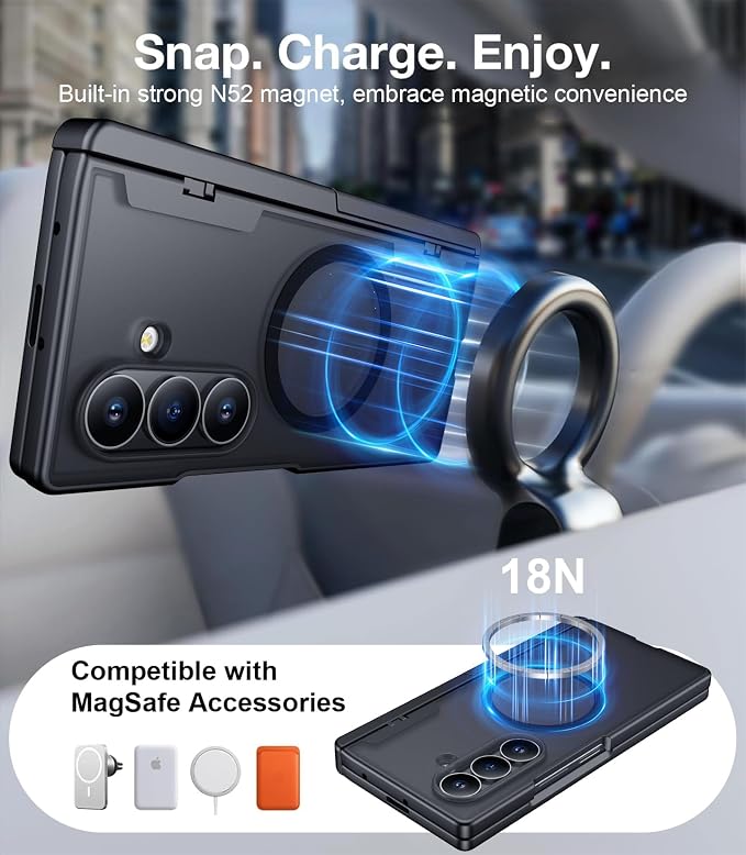 for Samsung Galaxy Z Fold 8 Ultra Case,[Compatible with MagSafe][Built-in HD Screen Protector & Kickstand][Hinge Protection] Translucent Matte Shockproof Phone Case for Z Fold 8 Ultra,Black