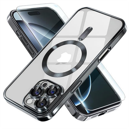Misea Magnetic for iPhone 16 Pro Case Compatible with MagSafe [Never Yellowing] [Military Grade Drop Protection] Full Camera Lens Protector Plating Soft Clear Phone Case for Women 6.3", Black