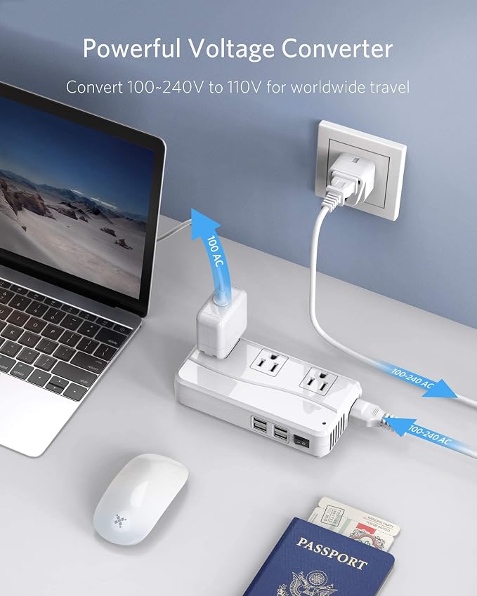 BESTEK Universal Travel Adapter 220V to 110V Voltage Converter with 4 USB | with UK/AU/US/EU Worldwide Plug Adapter