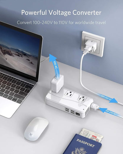 BESTEK Universal Travel Adapter 220V to 110V Voltage Converter with 4 USB | with UK/AU/US/EU Worldwide Plug Adapter