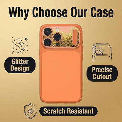 HANKN Quicksand Lens for iPhone 17 Pro Max Camera Lens Tempered Glass Protector, Ultra HD Clear 9H Hardness Anti-Scrach Dynamic Liquid Glitter Sand Cute Cover Strong Adsorption Case Friendly, Gold