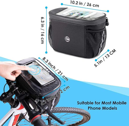WOTOW Bike Handlebar Insulated Bag, Bike Front Phone Bag Cooler Storage Pouch With TPU Touch Screen Insulation Bicycle Frame Bag Strap On Cycling Accessories for Outdoor Hiking Travel Assistants