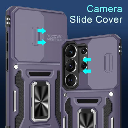 DEERLAMN Case for Samsung Galaxy S26 Ultra 6.9-Inch with Slide Camera Cover+Screen Protector(1 Pack), Rotated Ring Kickstand Military Grade Shockproof Protective Cover-Deep Purple