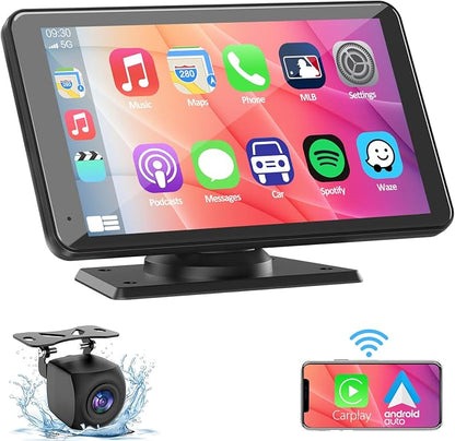 Wireless Car Stereo Compatible with Apple CarPlay and Android Auto,7" HD Portable Bluetooth CarPlay Touch Screen for Car,with Backup Camera Car Play for All Cars