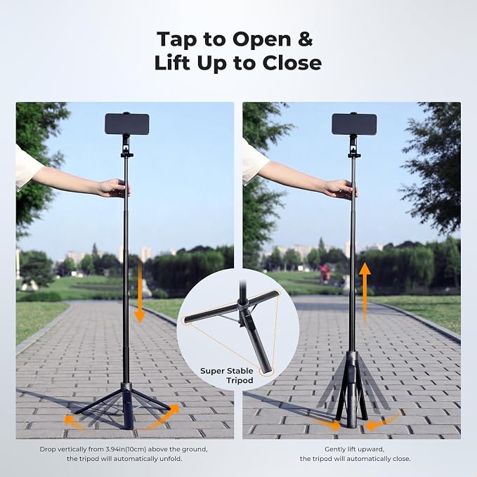 K&F CONCEPT Popod 72" Phone Tripod, 3-in-1 Clip & Magnetic Selfie Stick with Remote, Automatic Phone Tripod Stand, Compatible with iPhone 17-12 Series Pocket 3 Android Phones 1/4" Screw Accessories