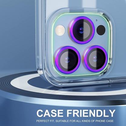 Choiche Compatible for iPhone 13 Pro/iPhone 13 Pro Max Camera Lens Protector, 9H Tempered Glass Camera Cover Screen Protector Metal Ring Decoration Accessories (Colorful)