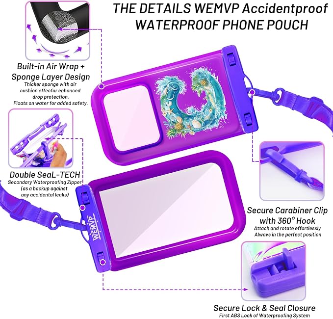 Personalized Initial Waterproof Phone Pouch Case - IPX8 Cellphone Dry Bag with Lanyard for iPhone 16/15/14/13/12 Pro Max (6.1–6.9"), Beach & Cruise Ship Essentials with Monogrammed Design (Purple, C)