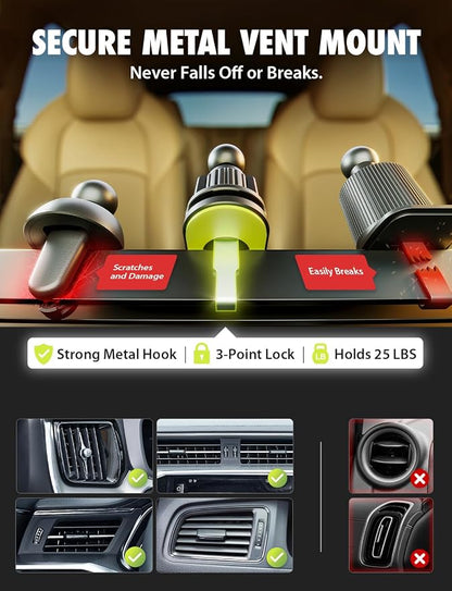 Bracketron Magnetic Car Mount for Cell Phone, MagAlign Max Car Vent Phone Mount【Strongest Magnetic+ Suction】, Vent Phone Mount for Car for iPhone 17 Pro Max 16 15 14 13 12 - MagSafe Car Accessories