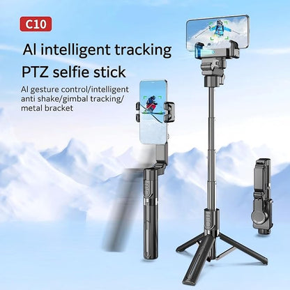 AI Tracking Gimbal Stabilizer for SmartiPhone - 360° Auto Face Follow, Bluetooth Remote, Anti-Shake Tripod for Vlogging/Live Stream, Metal Bracket with Gesture Control