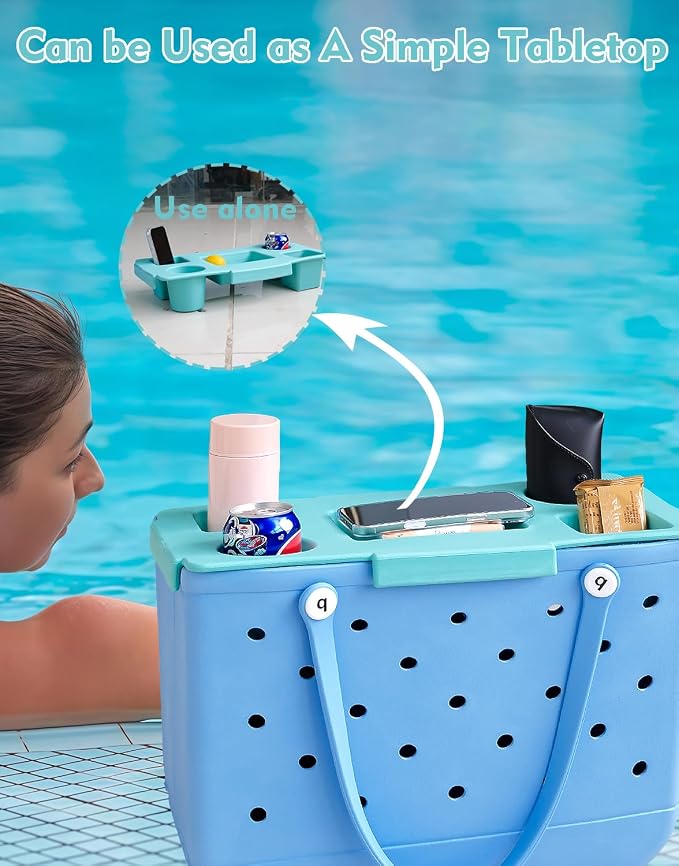 Top Cup Phone Holder Tray Storage Lid for Stanley Compatible with Bogg Bag XL Cover, Cup Organizer Holder Waterproof Silicone Multifunctional Storage Box for Outdoor Beath Camping Travel (Green, XL)