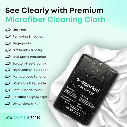 Sparkle Anti-Reflective Safe Square Lens Cleaner Spray Kit – 4 (20ml) Glasses Cleaner Spray with Microfiber Cloths & Travel Pouch for Eyeglasses, Lenses & Camera Cleaning Kit (9 Piece Set)