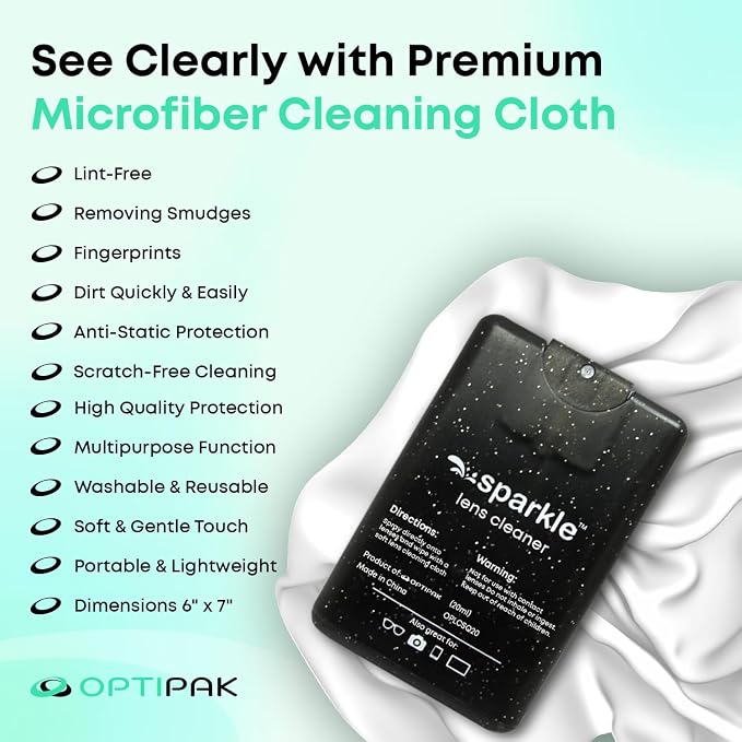 Sparkle Anti-Reflective Safe Square Lens Cleaner Spray Kit – 4 (20ml) Glasses Cleaner Spray with Microfiber Cloths & Travel Pouch for Eyeglasses, Lenses & Camera Cleaning Kit (9 Piece Set)