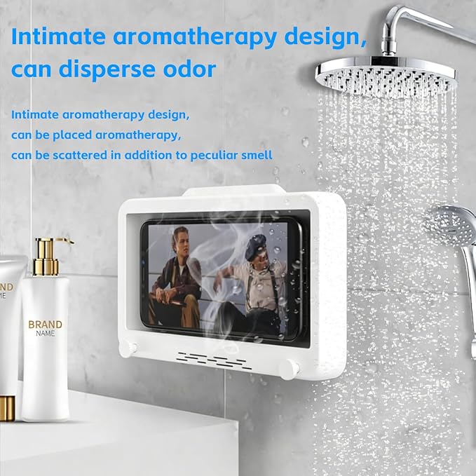 Waterproof Shower Phone Holder with 360° Rotation, Angle Adjustable,Anti-Fog High Sensitivity iPhone Case,Wall Phone Mount Stand for Bathroom Mirror Bathtub Kitchen, for 4-7’’ cellphones (Sonw White)