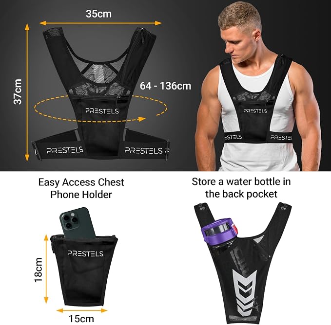 Running Vest Phone Holder - Reflective Running Vest for Men & Women - Adjustable & Breathable Design - Best Chest Pack Gear with Multiple Pockets for Phone, Water Bottle & Other Accessories