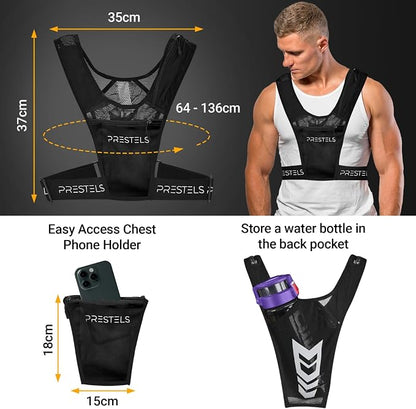 Running Vest Phone Holder - Reflective Running Vest for Men & Women - Adjustable & Breathable Design - Best Chest Pack Gear with Multiple Pockets for Phone, Water Bottle & Other Accessories