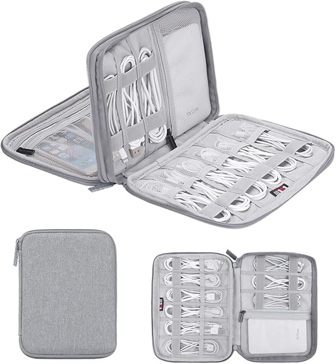 Electronics Organizer, Jelly Comb Electronic Accessories Case Portable Double Layer Cable Storage Bag for Cell Phone, Data Line, Power Bank, USB Flash Drive and More (Gray, Double layer/Small)