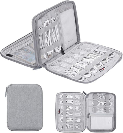 Electronics Organizer, Jelly Comb Electronic Accessories Case Portable Double Layer Cable Storage Bag for Cell Phone, Data Line, Power Bank, USB Flash Drive and More (Gray, Double layer/Small)