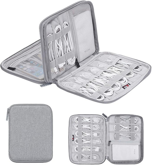 Electronics Organizer, Jelly Comb Electronic Accessories Case Portable Double Layer Cable Storage Bag for Cell Phone, Data Line, Power Bank, USB Flash Drive and More (Gray, Double layer/Small)