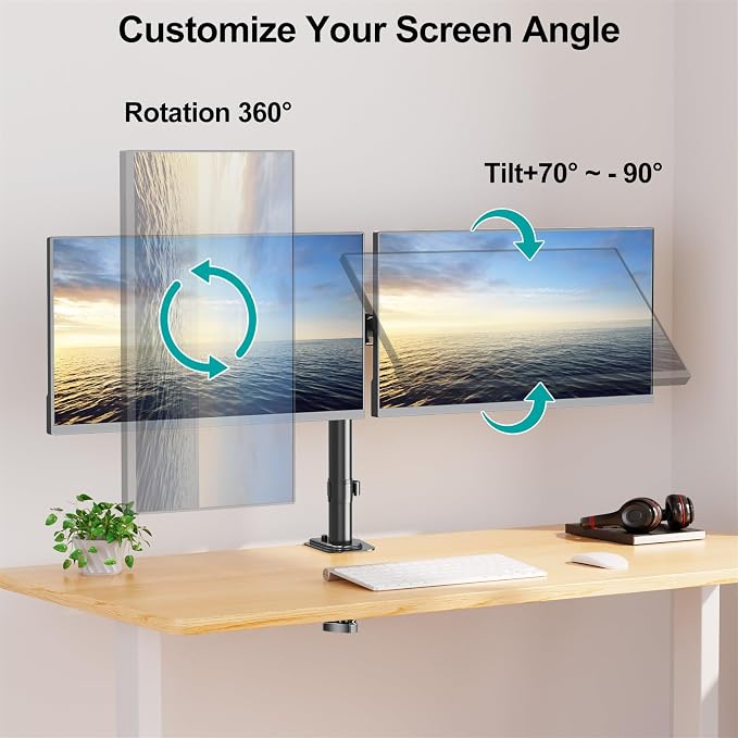 MOUNT PRO Dual Monitor Mount Fits 13-32 Inch/17.6lbs LCD Screen, Computer Monitor Desk Mount, Articulating Monitor Arm, Height Adjustable Display Stand for 2 Monitors, VESA Mount 75x75/100x100mm