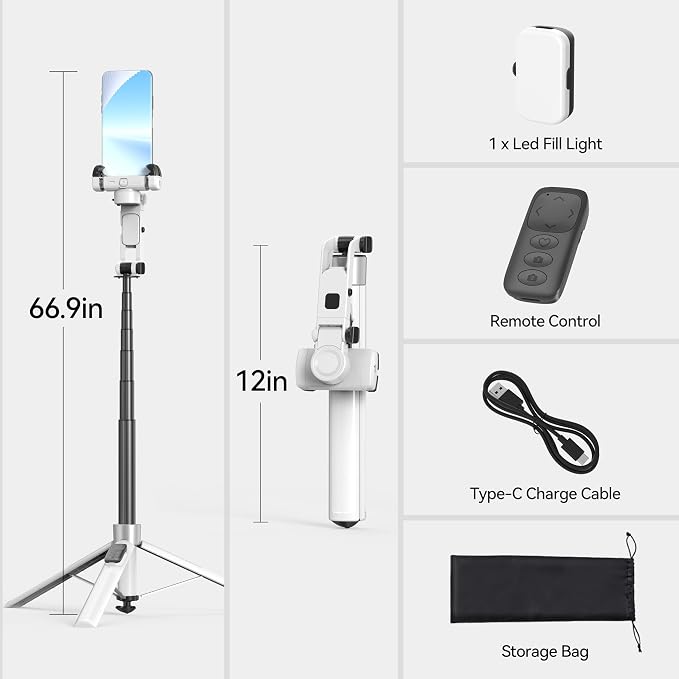 Auto Face Tracking Selfie Stick Tripod for iPhone with Light 360 Rotation That Follows Your Movement 70.9" Camera Tripod Stand with Remote for Content Creator Vlog Live Stream Video Recording