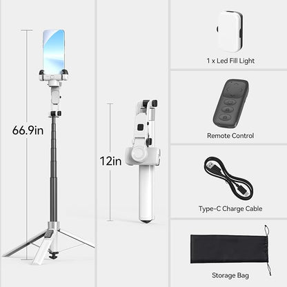 Auto Face Tracking Selfie Stick Tripod for iPhone with Light 360 Rotation That Follows Your Movement 70.9" Camera Tripod Stand with Remote for Content Creator Vlog Live Stream Video Recording