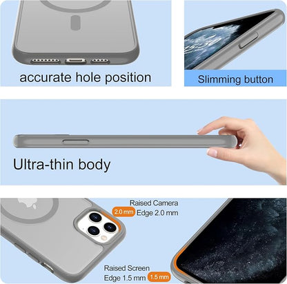Pilaru for iPhone 11 Pro Max Case [Compatible with Magsafe] Translucent Matte Magnetic Case with Screen Protector,SlimThin Shockproof Military Grade Drop Protection Cover for iPhone 11 ProMax-Gray