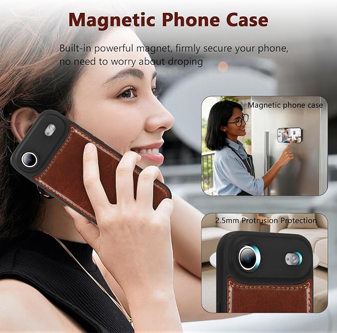 Wallet Case for iPhone Air with Card Holder/Crossbody Wallet/Strap,[RFID Blocking][Magnetic] PU Leather Phone Case for iPhone Air,6.5 in,Brown