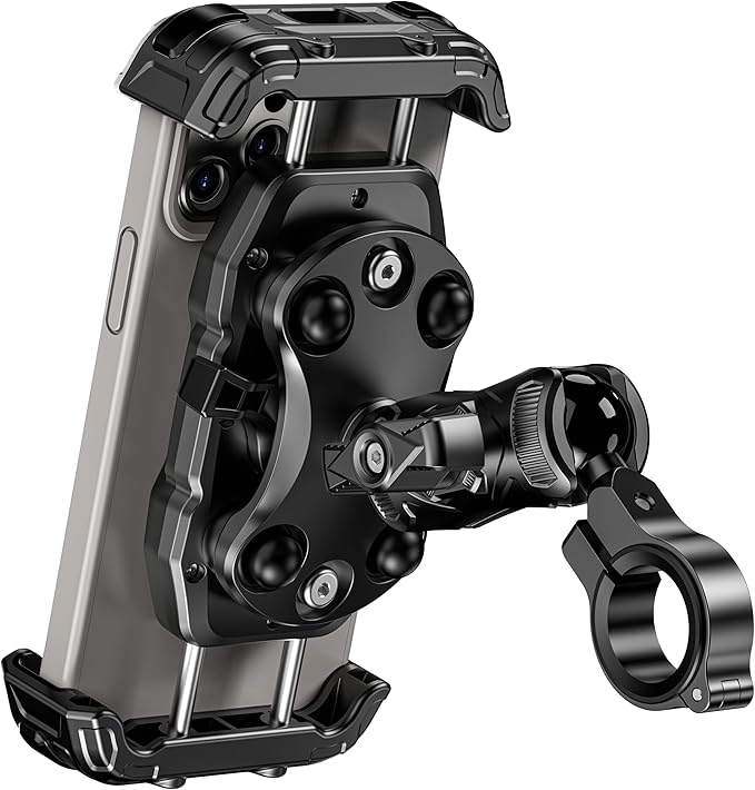 Kewig Motorcycle Phone Mount Holder with Vibration Dampener & Secure Lock, Anti-Shake Handlebar Cellphone Mount for Moto Bike Scooter ATV, Adjustable Phone Mount Fit 5.4-7.2'' Phone