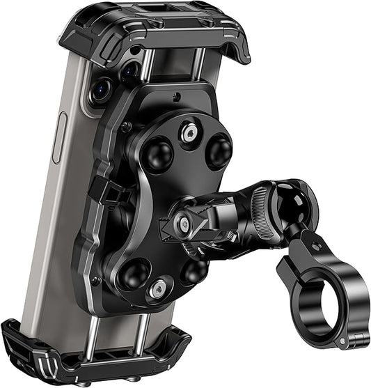 Kewig Motorcycle Phone Mount Holder with Vibration Dampener & Secure Lock, Anti-Shake Handlebar Cellphone Mount for Moto Bike Scooter ATV, Adjustable Phone Mount Fit 5.4-7.2'' Phone