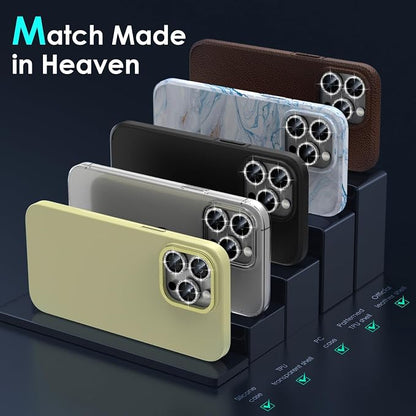 YWXTW Designed for iPhone 15 Pro/iPhone 15 Pro Max Camera Lens Protector Bling, [New Glitter Design] Individual Metal Tempered Glass Camera Cover Accessories Case Friendly (Silver Titanium Glitter)